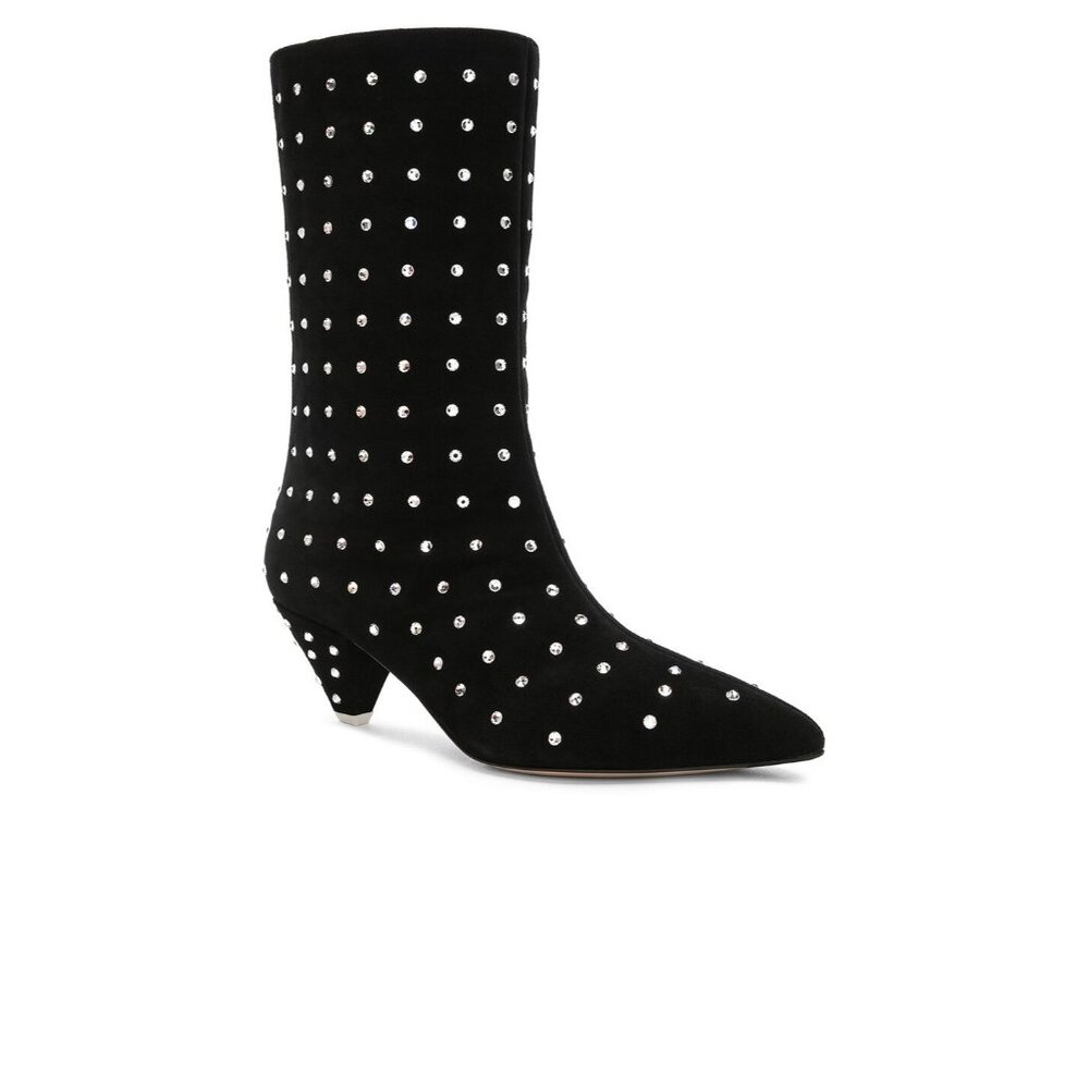 ATTICO Sofia Black Velvet Swarovsky Jewel Booties $975, Size 8 | 38